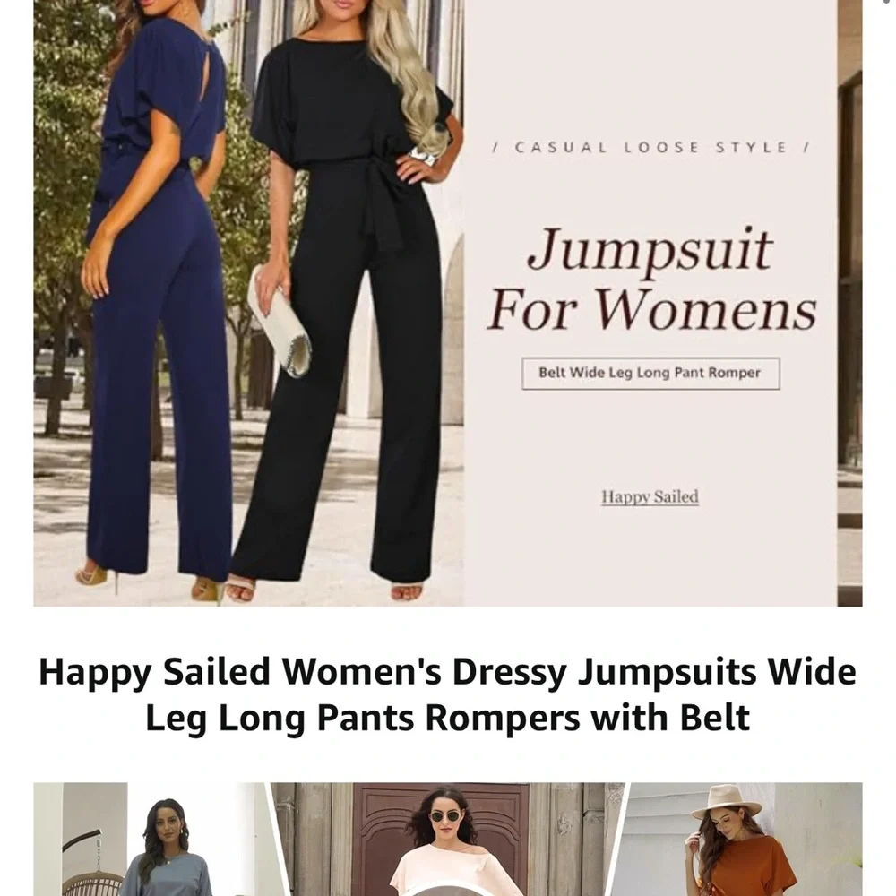 Women’s Black Belted Jumpsuit - Elegant Wide-Leg One-Piece - Picture 3 of 8